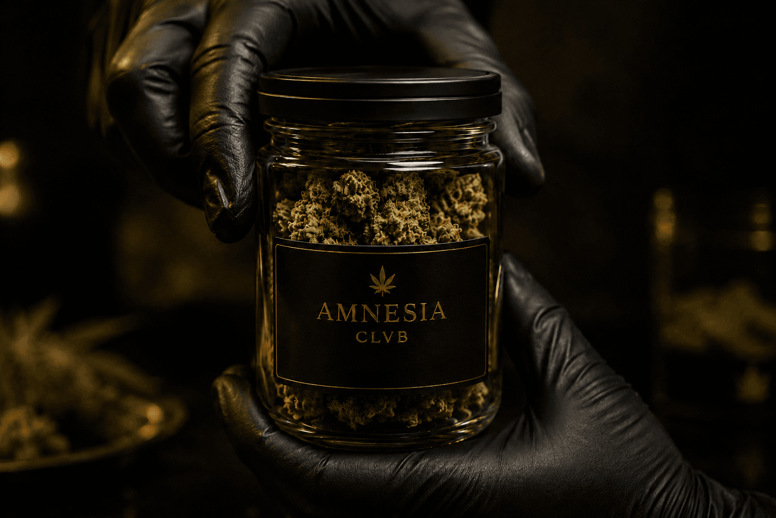 Frasco premium Amnesia Clvb — visual lateral contacto